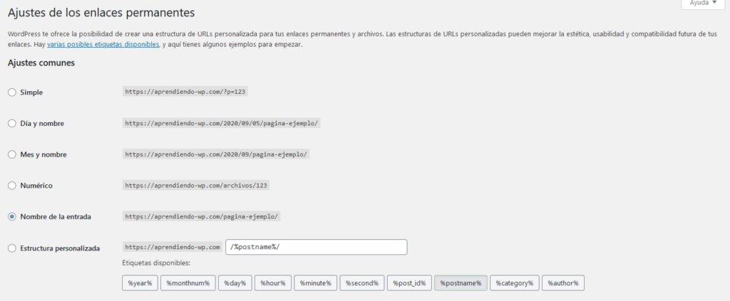 configurar los enlaces permanentes en wordpress