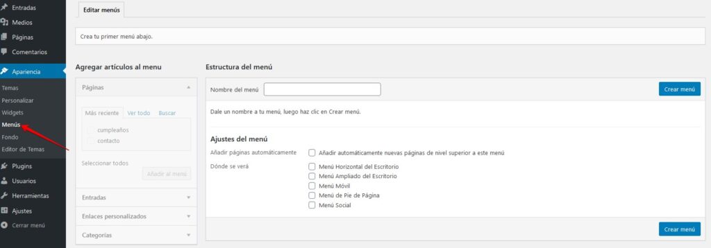 menú de navegacion en wordpress