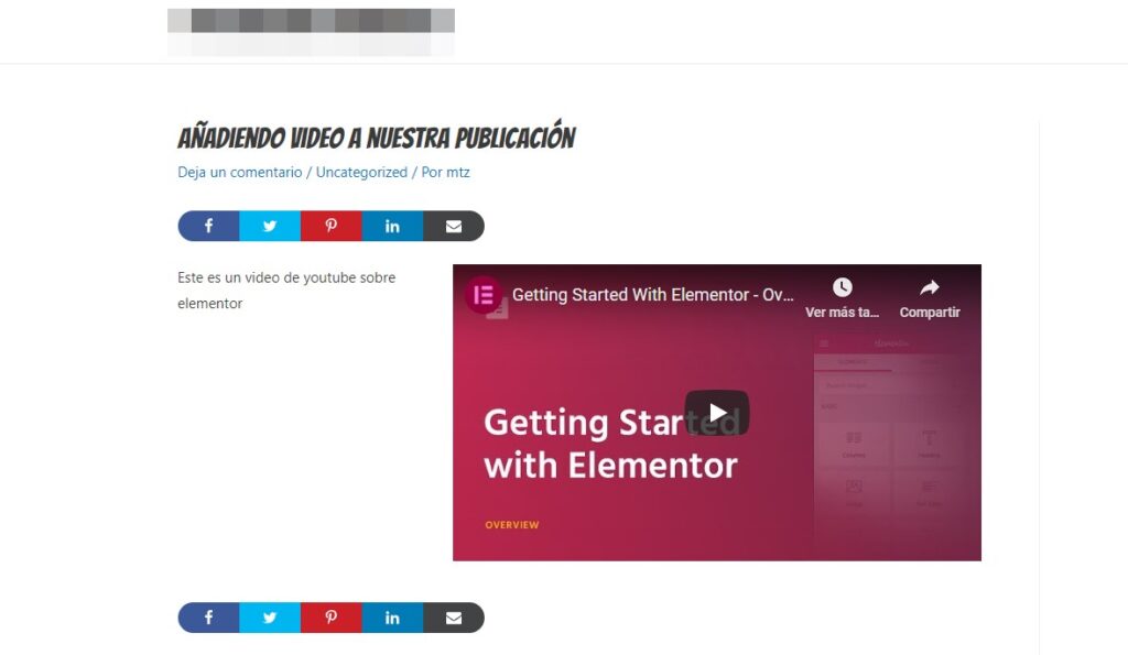 video de youtube compartido en wordpress