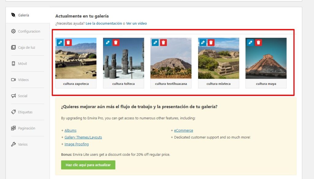 wordpress galeria de imágenes