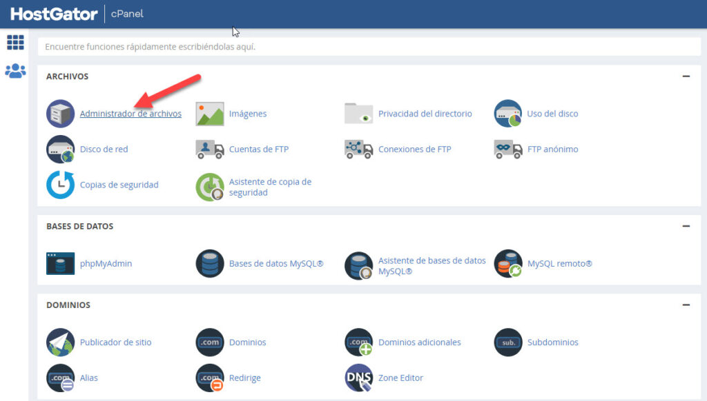 cpanel administrador de archivos