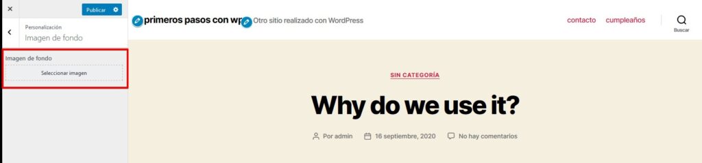 agregando el fondo a wordpress