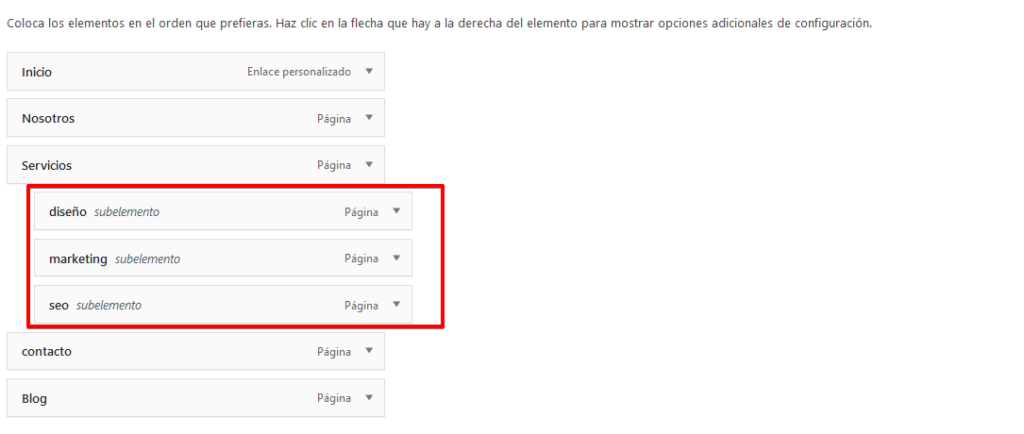 menu desplegable en wordpress