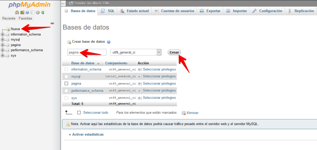 creando base de datos para wordpress