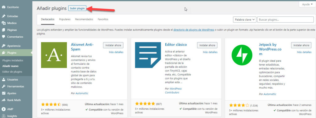 subir plugins de pago wordpress