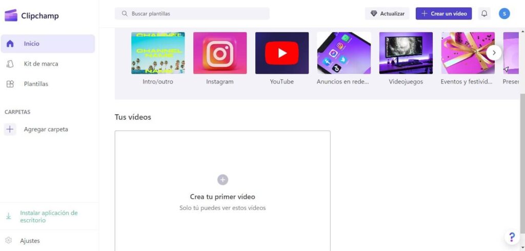 clipchamp inicio